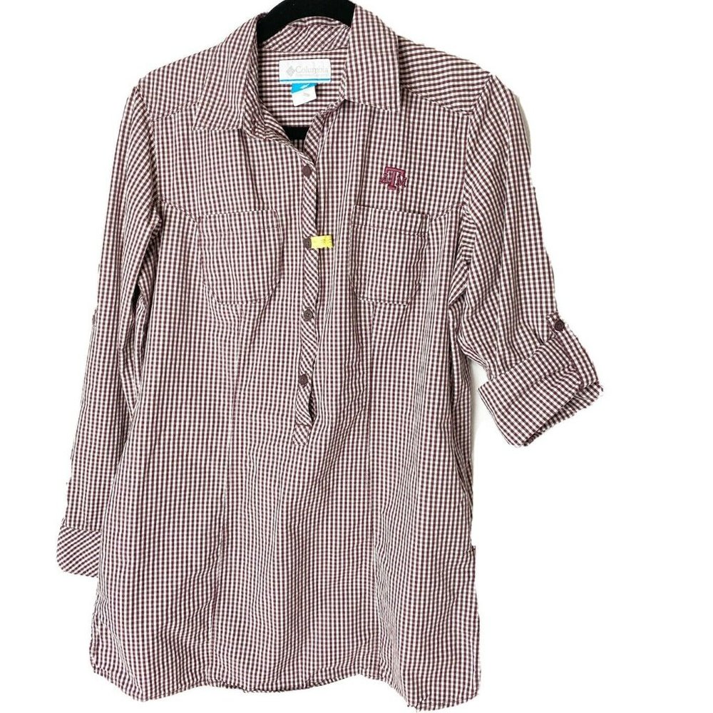 Columbia Womens Medium A&M Collared Button Shirt Drycleaned EUC